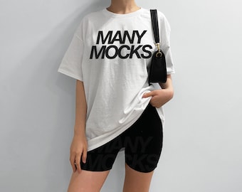 Gildan 5000 WHITE Mockup, Maquette de t-shirt surdimensionnée, Maquette esthétique minimaliste à la mode