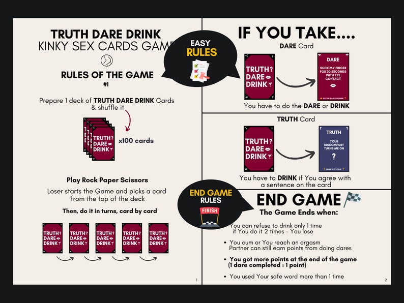 Truth Dare or Drink Kinky Sex Cards Game. X-rated Drunk Cards for Date ...