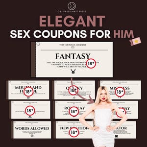 Cupons de sexo para ele. Jogo de preliminares para casais. Presente safado e jogo de sexo para impressão. Cupons de troca de BDSM. Presente sexy para marido.