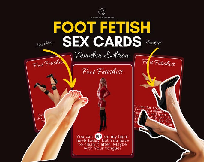Femdom Foot Fetish Cards - 50 Sexy & Naughty Ideas to Explore Foot Fetish. Printable Kinky Gift for Him. Sex Game for Couples. Foot Worship.