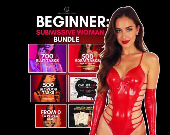 Submissive Woman Bundle for Beginners. 2000+ Kinky, Sexy & BDSM Sex Tasks Ideas for Couples. Blowjob, Bondage and Tease. Gift for Sub Wife.