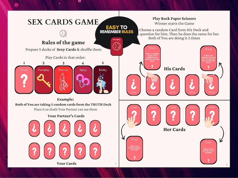 Naughty Sex Cards With Over 100 Activities and Sex Positions. Printable