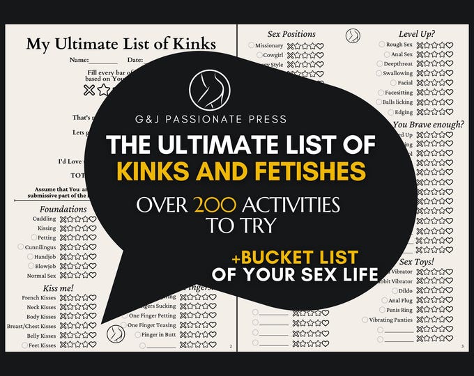Ultimate Kink List with Fetishes and Over 200 Sex Activities to Try. Unique Sex Bucket List with Sex Positions. BDSM Sex. Naughty Kinky Gift