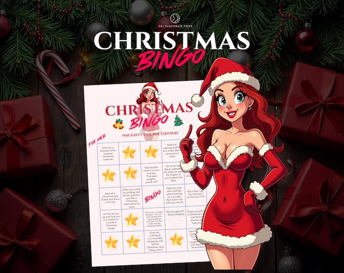 Christmas Bingo. Naughty Christmas Couple. Sex Tasks Ideas for Him and Her. Christmas Gift for Husband. Submissive Woman and Femdom Tasks.