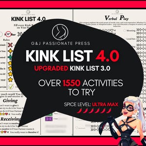 Kink List 4.0 - 1550 Sex Activities & Fetishes. Kinky, Sexy, Humiliation, BDSM Sex Ideas for Couples. Submissive Woman Tasks. Naughty Gift.