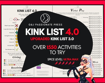 Kink List 4.0 - 1550 Sex Activities & Fetishes. Kinky, Sexy, Humiliation, BDSM Sex Ideas for Couples. Submissive Woman Tasks. Naughty Gift.