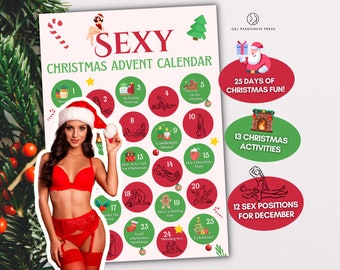 Sexy Advent Calendar for Christmas. Printable Naughty Christmas Gift with Sex Positions for Couples and Adults.