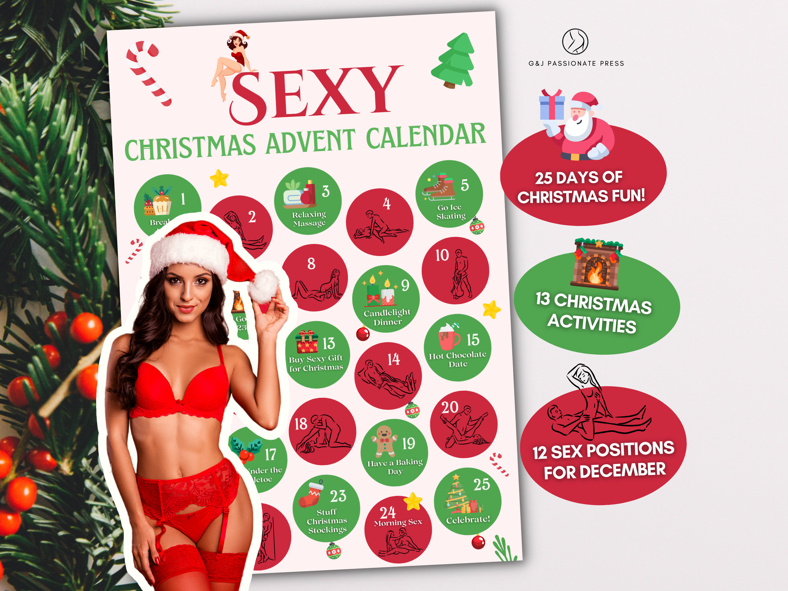 Sexy Advent Calendar for Christmas. Printable Naughty Christmas Gift