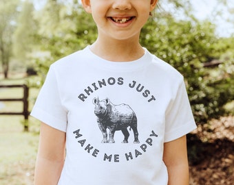 Rhinos Just Make Me Happy Tee Shirt // rhino tee shirt, rhinoceros shirt, save the chubby unicorns, endangered species, biologist zoologist