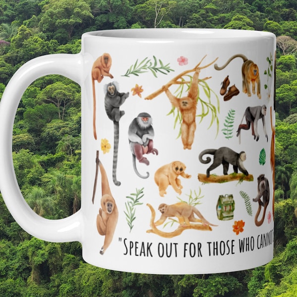 Primates of the World Mug // Jane Goodall quote mug, conservation mug, coffee mug, animal lover gift, conservation gift, animal mug, zoology