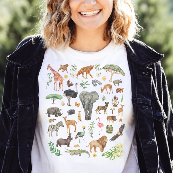 African Safari Wildlife Tee Shirt // safari shirt, conservation shirt, save the planet, African wildlife shirt, zoologist shirt, zoology tee