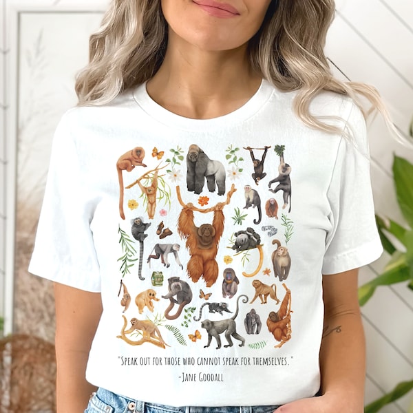 Primates of the World Tee Shirt // safari shirt, Jane Goodall quote, save the planet, zoo gift, environment shirt, conservationist, zoology