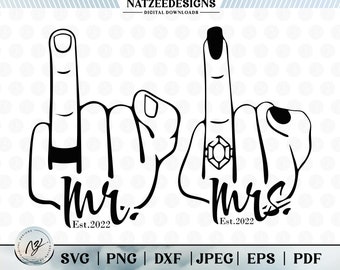 Wedding Finger SVG, Mr Mrs Ring, Cricut Cut Files (Digital Download)