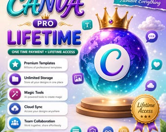 Canva Proテンプレート、永久アクセス、プライベートアカウント、即時デジタルダウンロード