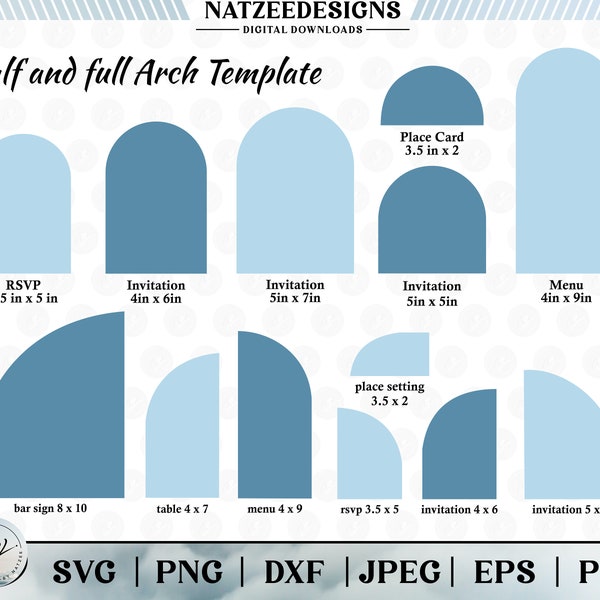 Modèle d'arche SVG, demi-arche et faire-part de mariage arche complète, forme d'arche, Cricut laser, fichier vectoriel, Svg, Png, fichiers Eps, téléchargement immédiat