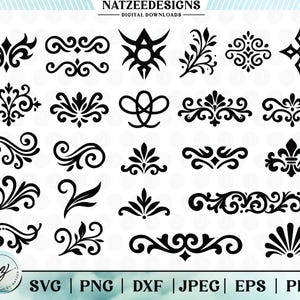 Ornamental SVG Designs | 25 Different Unique Ornament Silhouettes Bundle | Cut Files for Cricut, PNG, Instant Download, Svg, Png