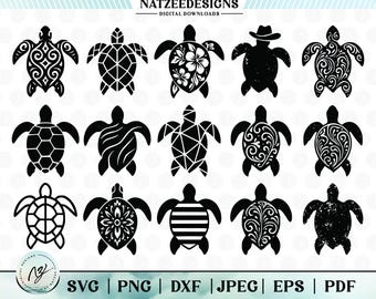 Turtle SVG Designs | 15 Silhouette Turtle Cut Files (Instant Download)
