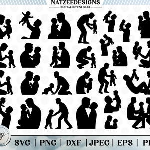 Diseños SVG de padre y bebé / Paquete de 15 siluetas únicas de padre y bebé / Archivos de corte para Cricut, PNG, descarga instantánea