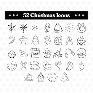 Christmas Icons, Festive Icon Outlines, Santa Icon, Winter Icons Set, Christmas Tree, Icons Clipart Svg, Eps, Png, Pdf, Digital Download