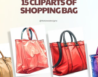 15 HD Shopping Bag Clipart, Shopping Bags, Shopping Bag Png, Commercial Use, Fashion Clipart, Shopping Bag, Clipart Bundle