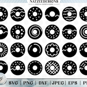 Donut SVG Designs | 24 Different Unique Donut Silhouettes Bundle | Cut Files for Cricut, PNG, Instant Download, Svg, Png, Cut Files