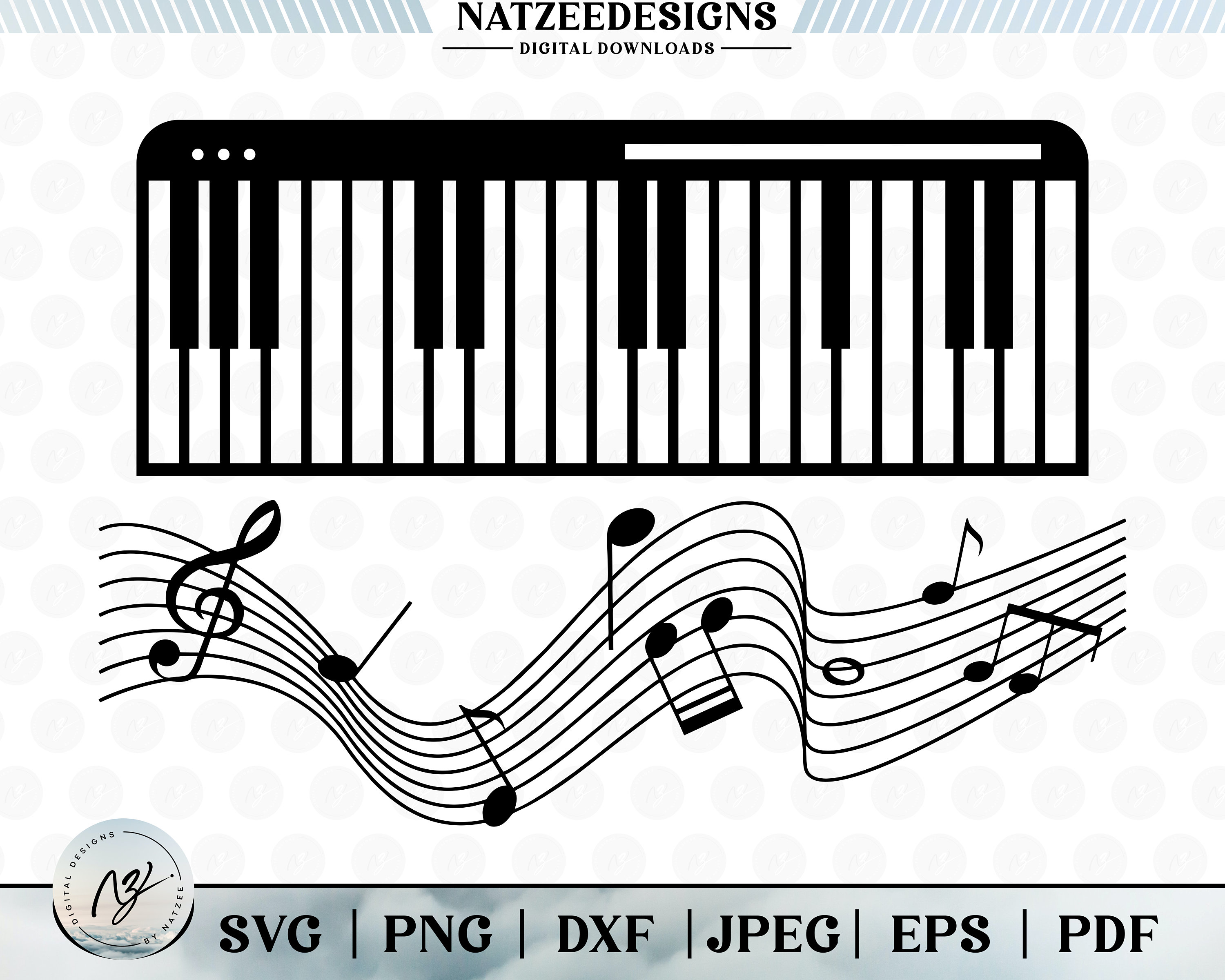 Piano With Notes. Cut Files for Cricut. Clip Art eps, Svg, Pdf, Png ...