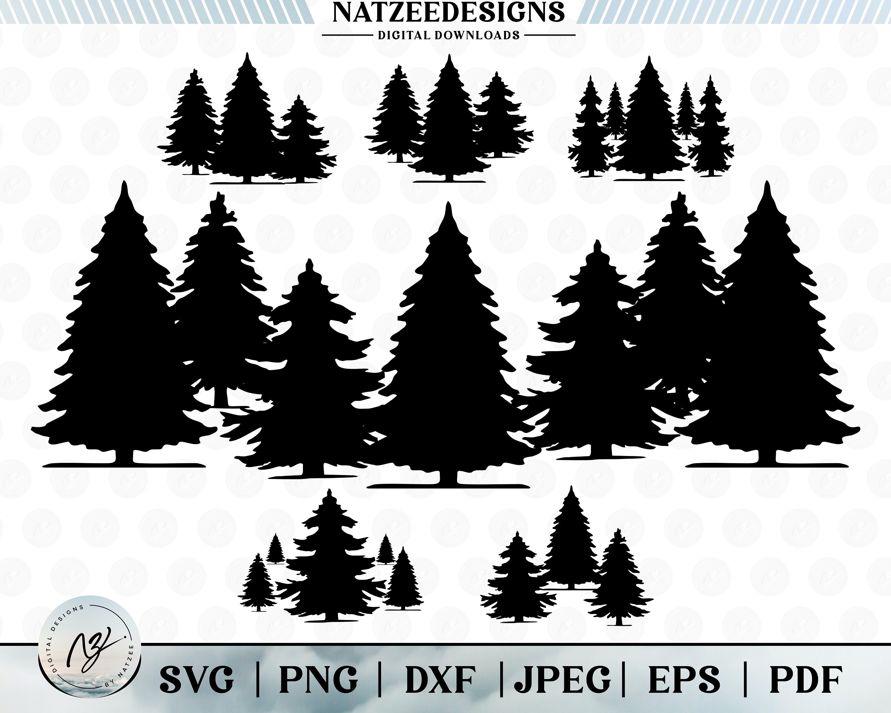 Pine tree svg, christmas tree svg, forest svg, tree svg, christmas svg, Cut files for Cricut. Clip Art (eps, svg, pdf, png, dxf, jpeg)
