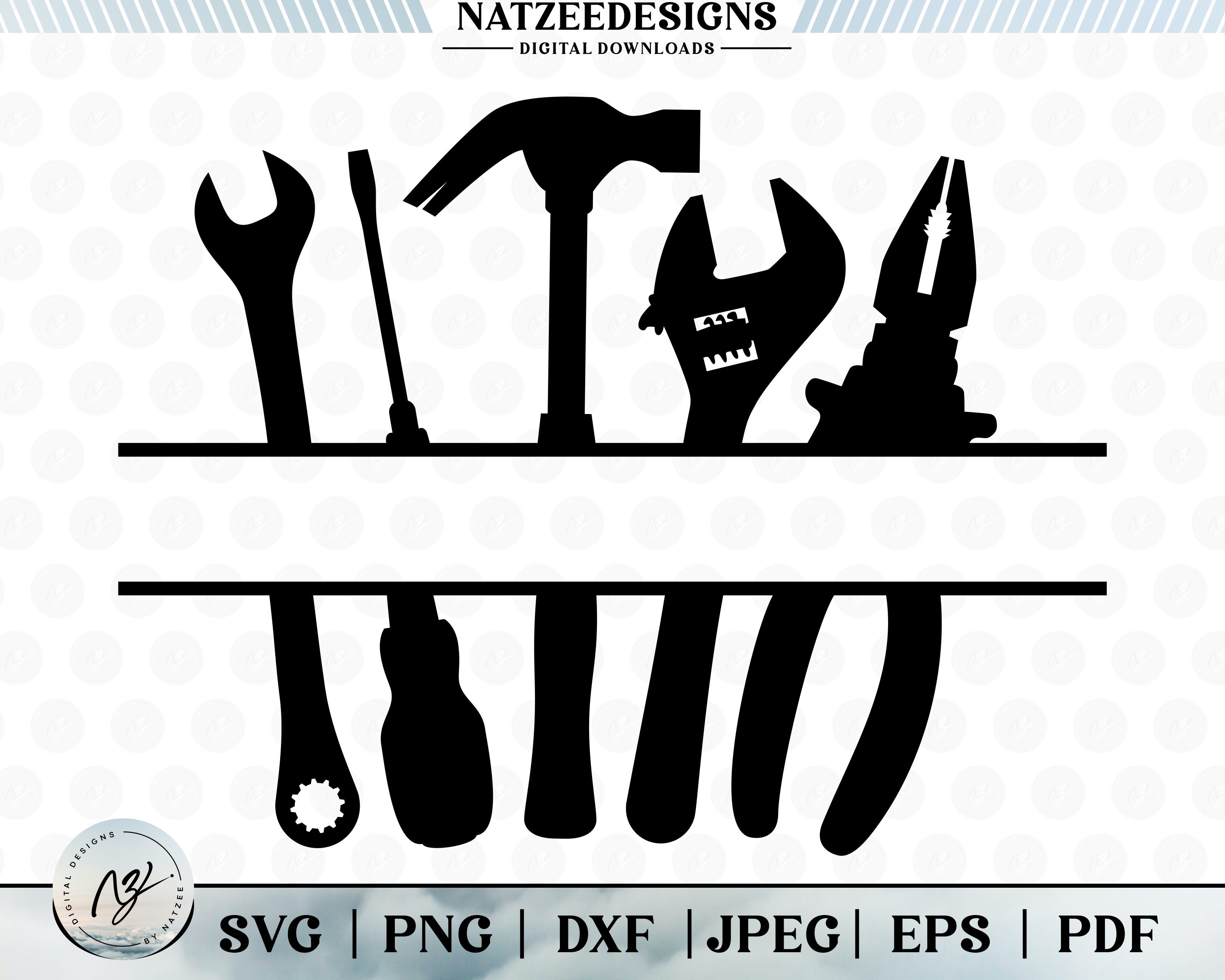 Tools Split Monogram Svg, Handyman Svg, Carpenter Svg, Mechanic Svg