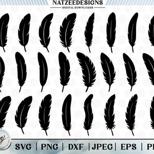 Feather SVG Designs | 15 Different Unique Feather Silhouettes Bundle | Cut Files for Cricut, PNG, Instant Download, Svg, Png, Cut Files