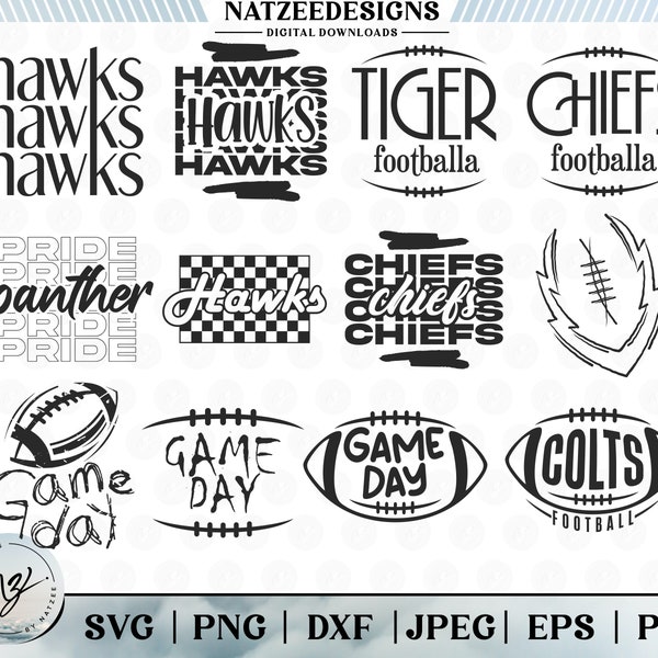 Football Svg Designs Bundle, Shirt Designs SVG, Mascot Writting Designs Bundle Svg, Cricut Sillhouette Files, Svg, Png Digital Download