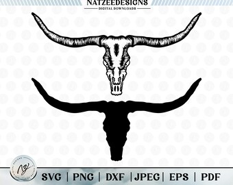 Longhorn Head Skull Svg, Bull or Cow Svg Icon, Laser Cricut Cut Files, Vector Clipart File, Svg, Eps, Png, Pdf Digital Download