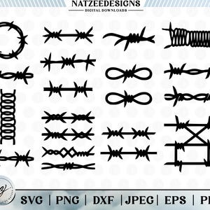 Barbed Wire SVG Designs | 15 Different Unique Barbed Wire Silhouettes Bundle | Cut Files for Cricut, PNG, Instant Download, Svg, Png