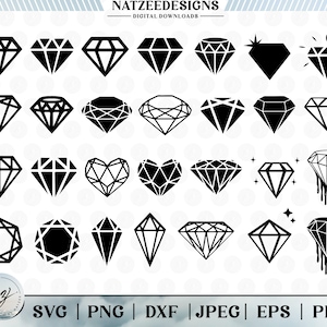 Pacote svg de diamantes, anel de diamante svg, pacote svg de casamento, arquivos de corte para Cricut. Clip-art (eps, svg, pdf, png, dxf, jpeg)