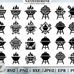 BBQ Grill SVG Designs | 24 Different Unique Barbecue Grill Silhouettes Bundle | Cut Files for Cricut, PNG, Instant Download, Svg, Png