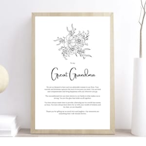 DIGITAL PRINT | Poem for Great Grandma, Gift for Great Grandma, Print for Great Grandma