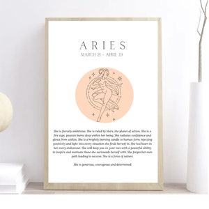 DIGITAL PRINT | Aries Zodiac Print, Zodiac Gift, Aries Printable, Zodiac Art Print, Zodiac Wall Decor, Zodiac Explained, Astrology