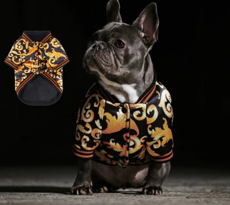 French Bulldog/Pug Dog Clothes Gold Embroidery Jacket for image 1