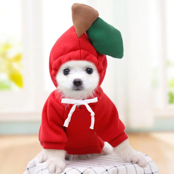 Ropa navideña para perro, gato, disfraces divertidos para mascotas, disfraz de fruta, disfraz de manzana para perros y gatos, sudadera navideña, sudadera con capucha para perros