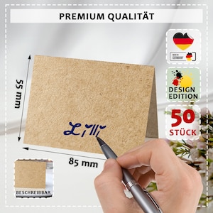 50x Blanko Tischkarten Kraftpapier, Funke & Brand - Tischkarten zum Selber Beschriften, Platzkarten Hochzeit, Geburtstag