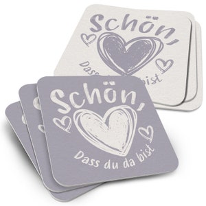 50x Bierdeckel Schön, dass du da bist Flieder Pappe Hochzeit Untersetzer - Funke & Brand
