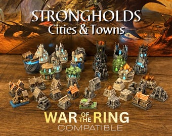 Strongholds, Cities and Towns - War of the Ring Second Edition Compatible Deluxe Upgrades with LED Lighting