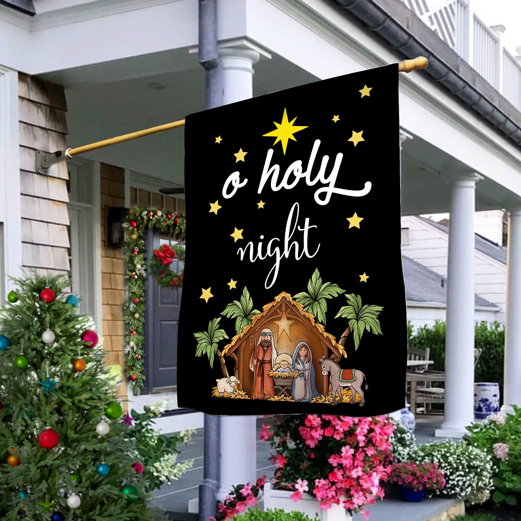 Oh Holy Night Christmas Nativity Double Sided Flag, Christmas House