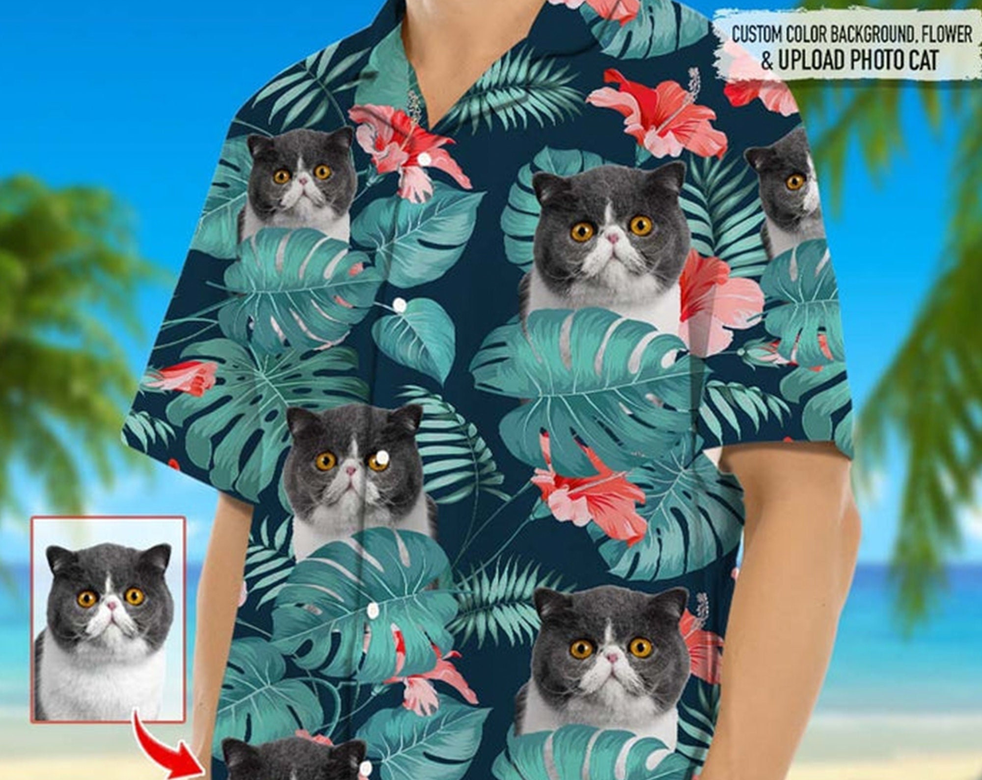 Discover Custom Hawaiian Cat Shirts, Personalized Photo Upload Cat Hawaiian Shirt, Funny Cat Shirt, Custom Hawaiian Button Shirt With Pet