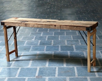 Vintage Reclaimed wood console table. Entry way console. Antique finish folding table. Handmade Farmhouse Console Table.