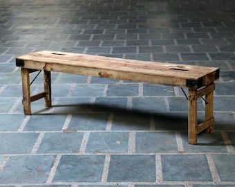 Vintage Reclaimed wood Bench. Antique finish folding Bench. Handmade Farmhouse Bench. Wooden rustic dinning seat.