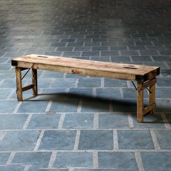 Vintage Reclaimed wood Bench. Antique finish folding Bench. Handmade Farmhouse Bench. Wooden rustic dinning seat.