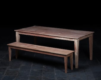 Reclaimed Neem Wood Dining Table Set with Bench: Customizable Taper Design