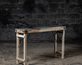 Handmade Rustic Iron Top Console Table: Reclaimed Wood Entryway Table