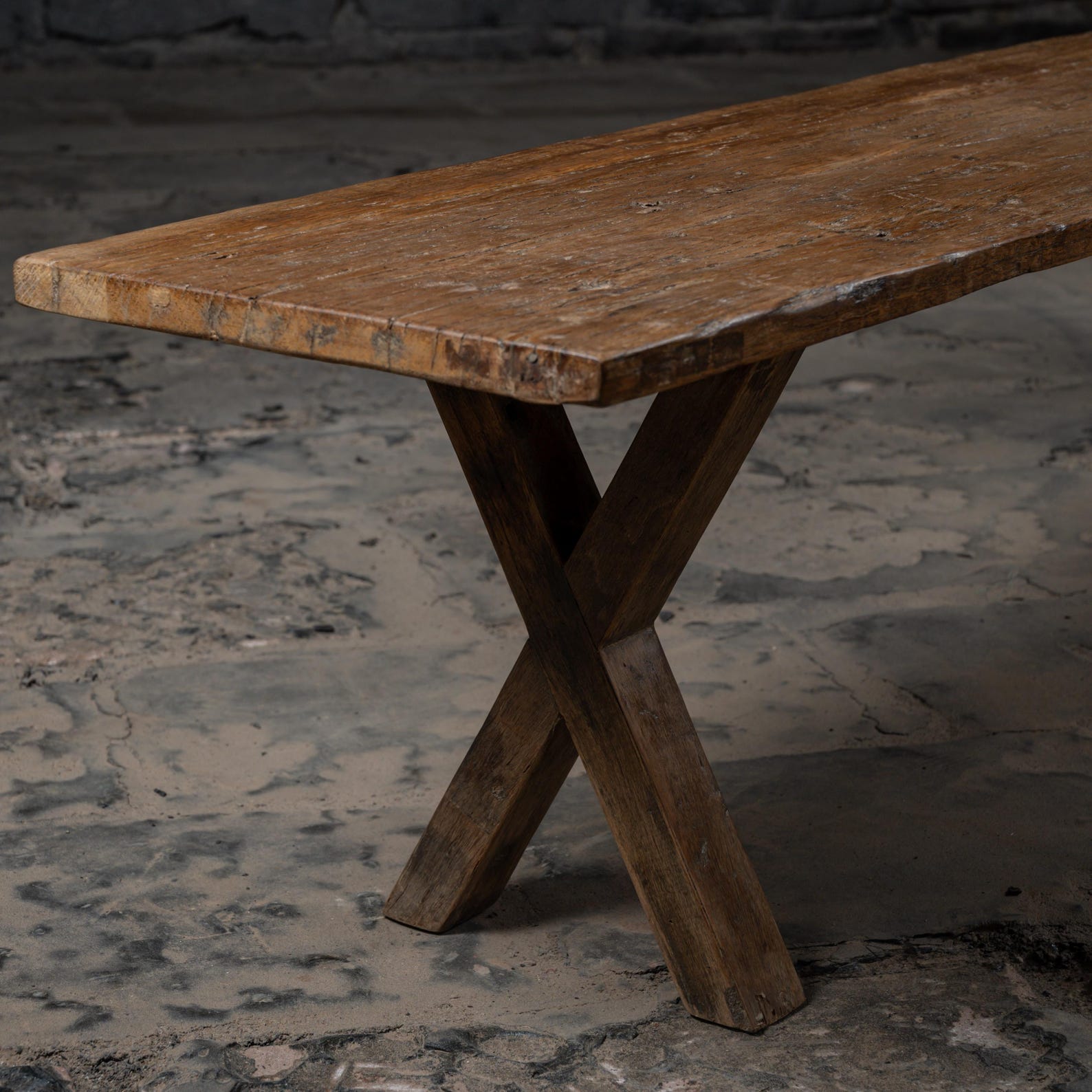 Rustic Reclaimed Wood Dining Bench: Bleach Finish, Cross Legs - Etsy