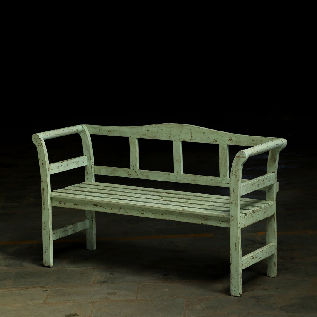 Vintage Wooden Bench, Reclaimed Wood Garden Bench, Arm Rest Bench